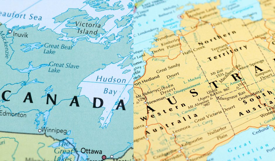 maps of Australia and Canada